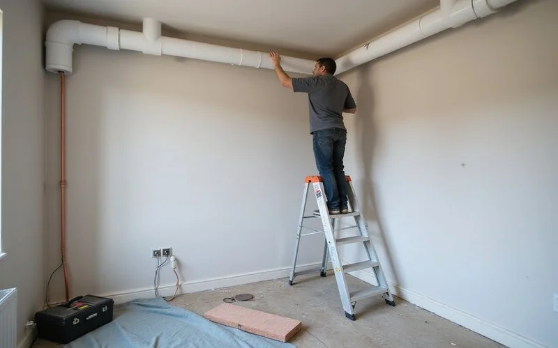 A newly renovated HDB flat living room with a false ceiling prepared for concealed aircon trunking and piping